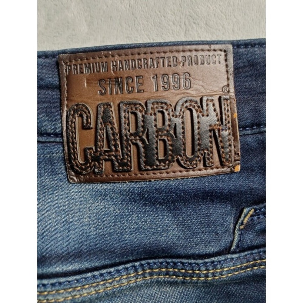 Carbon Slim Fit Jeans Men 40 Low Wasit Dark Wash Blue Whiskered Faded Distressed - Picture 7 of 15